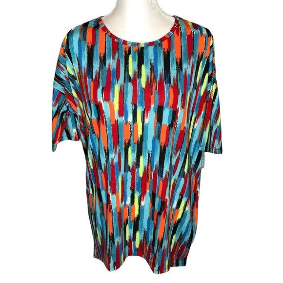 LuLaRoe Irma XS Multicolor Abstract Tunic Top Stretchy Soft Knit High-Low Hem - Picture 1 of 10